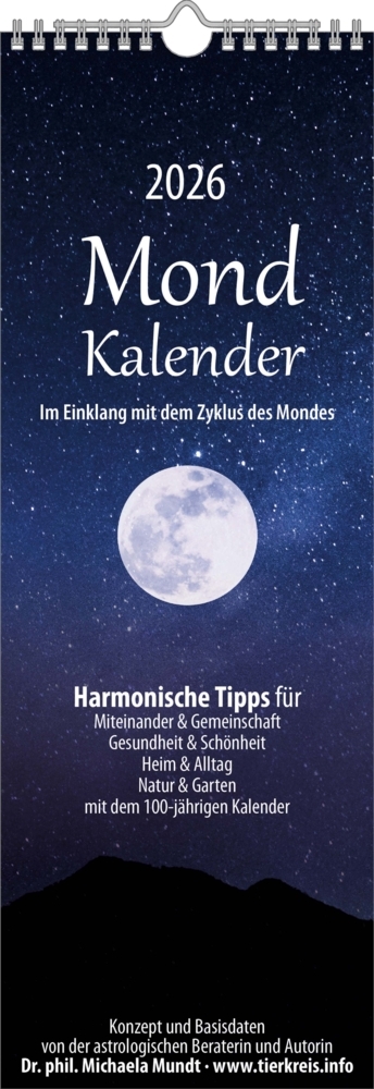 Mondkalender 2026- Streifen-Kalender 14,85x42 cm - Wandplaner - mit 100-jährigem Kalender - viele praktische Tipps - Mond-Kalender - Alpha Edition main product photo