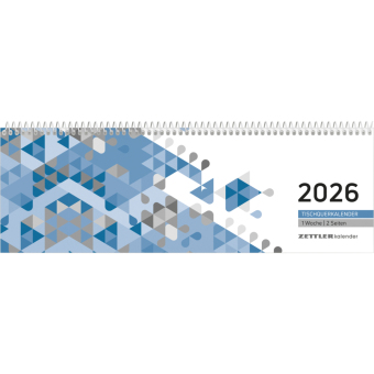 Tischquerkalender blau 2026 - 29,6x9,9 cm - 1 Woche auf 2 Seiten - Stundeneinteilung 7 - 19 Uhr - inkl. Jahresübersicht - Bürokalender - 116-0015