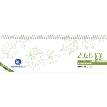 Tischquerkalender Recycling 2026 - 29,6x9,9 - 1 Woche auf 2 Seiten - Blauer Engel - Kalender aus Recyclingpapier - Stundeneinteilung 7 - 19 Uhr - 116-0700