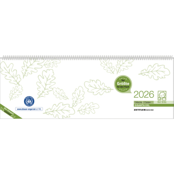 Tischquerkalender Giganta XXL Recycling 2026 - 42,2x14,8 cm - 1 Woche auf 2 Seiten - Bürokalender - Stundeneinteilung 7 - 22 Uhr - 126-0700