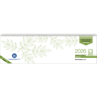 Tischquerkalender Perfo XL Recycling 2026 - 36,2x10,6 cm - 1 Woche auf 2 Seiten - Stundeneinteilung 7 - 20 Uhr - jeder Tag einzeln abtrennbar - 136-0700