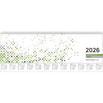 Tischquer-Kalender 2026 36,2x13,6 - 1W/2S grün/weißes Papier - verlängerte Rückwand - grün - Bürokalender 36,2x13,6 - 1 Woche 2 Seiten - Stundeneinteilung 7-20 Uhr - 137-0013-1