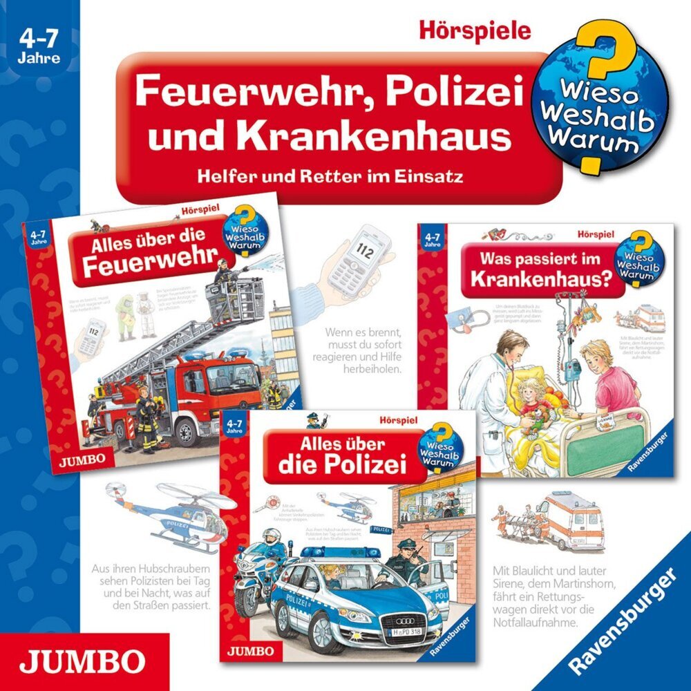 Feuerwehr, Polizei und Krankenhaus.Helfer und Rett, 3 Audio-CD main product photo
