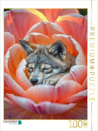CALVENDO Puzzle Träumender Wolf im Blütenzauber | 1000 Teile...