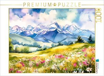 CALVENDO Puzzle Gras und Frühlingsblumen vor verschneitem Alp...