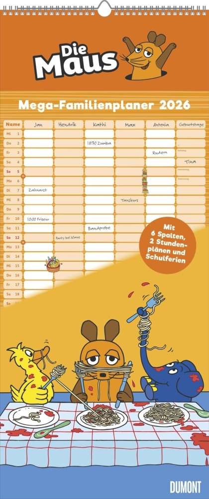 Die Maus 2026 - DUMONT Mega-Familienkalender mit 6 Spalten - Familienplaner mit 2 Stundenplänen und Ferientabelle - Hochformat 30,0 x 70,0 cm main product photo
