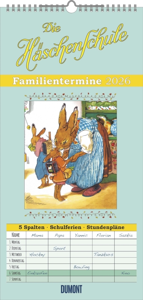 Familienplaner Häschenschule 2026 - Familien-Timer 22x45 cm - mit Ferienterminen - 5 Spalten - Wand-Planer main product photo