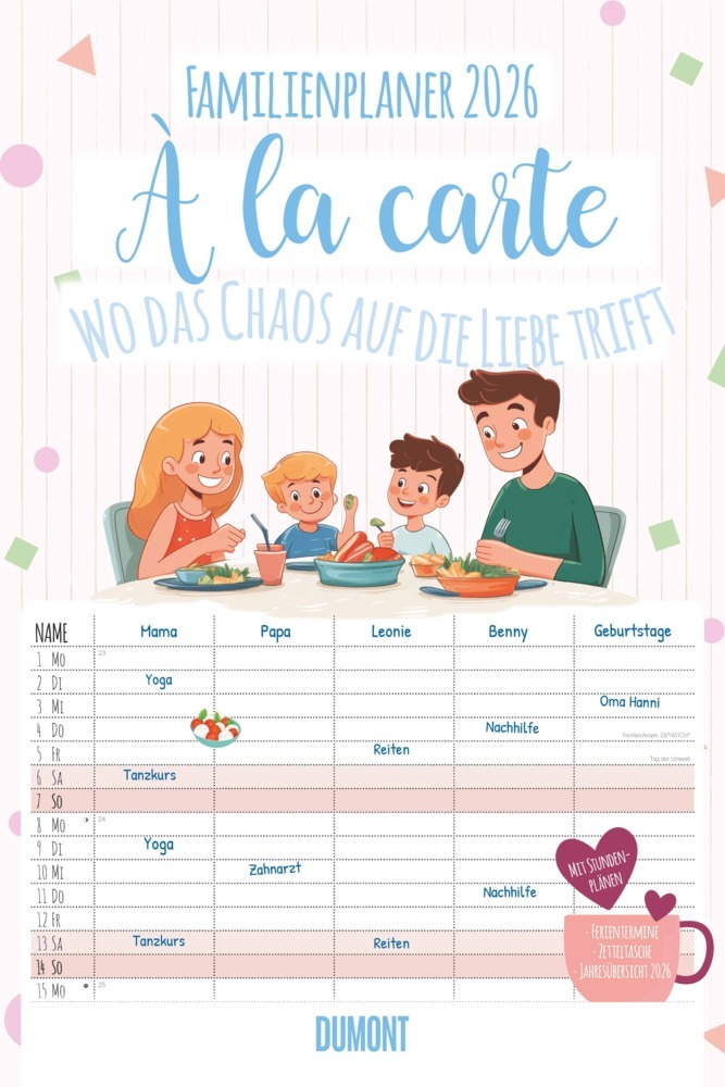 Familienplaner à la Carte - Wo das Chaos auf die Liebe trifft - 5 Spaltemilienkalender 26x49 cm - mit Ferienterminen - Stundenplänen - Wandkalender - Wandplaner main product photo
