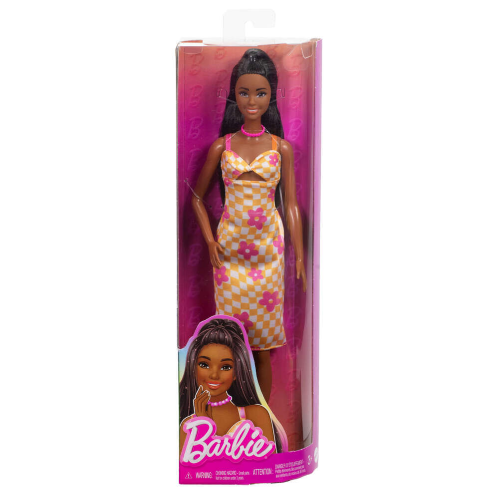 Barbie Fashionista Puppe im pink-orangenen Karokleid main product photo