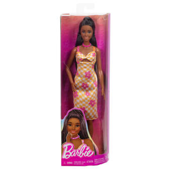 Barbie Fashionista Puppe im pink-orangenen Karokleid
