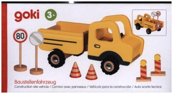 Baustellenfahrzeug mit Verkehrsschildern