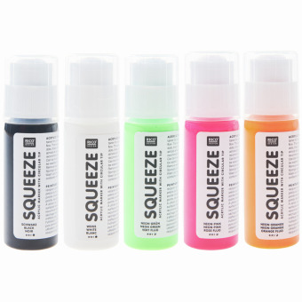 Squeeze Marker, 5x60ml Neon Set (Neon Orange / Neon Pink / Neon Grün / Weiß / Schwarz)