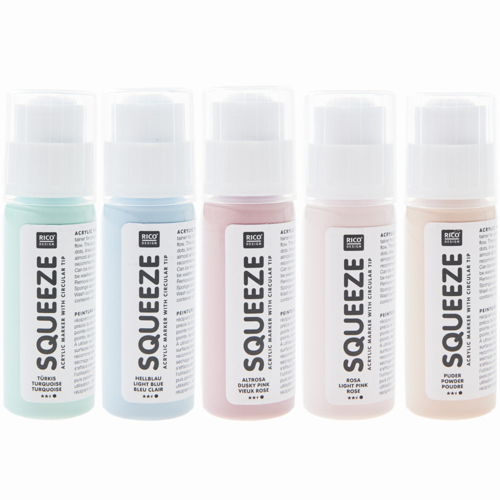 Squeeze Marker, 5x60ml Pastell Set (Puder / Hellrosa / Altrosa / Hellblau / Türkis) main product photo