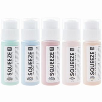 Squeeze Marker, 5x60ml Pastell Set (Puder / Hellrosa / Altrosa / Hellblau / Türkis)
