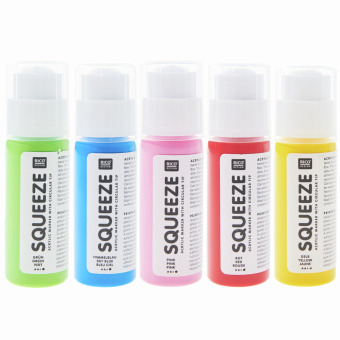 Squeeze Marker, 5x60ml Regenbogen Set (Gelb / Pink / Rot / Himmelblau / Grün)
