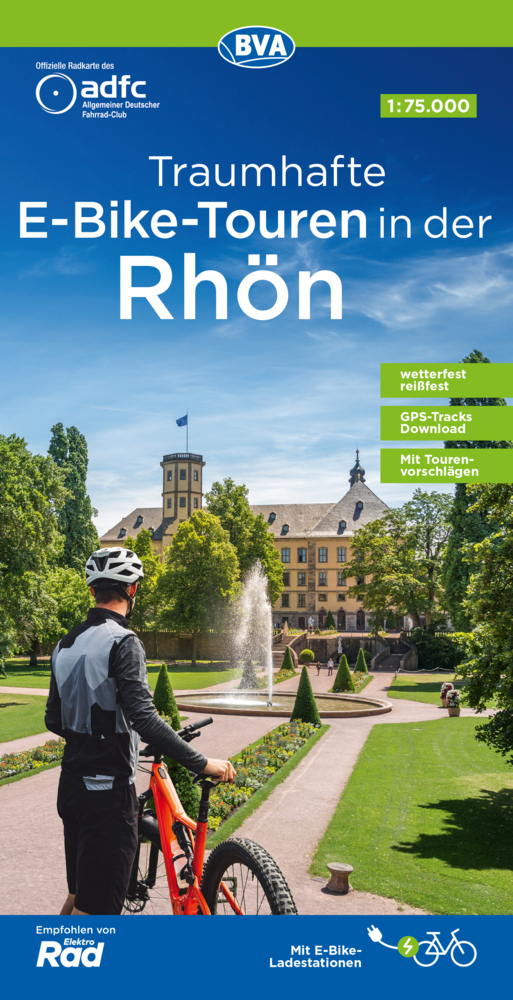 ADFC-Regionalkarte Traumhafte E-Bike-Touren in der Rhön, 1:75.000, mit Tagestourenvorschlägen, reiß- und wetterfest, GPS-Tracks-Download main product photo