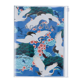 MARK'S 2025/26 Taschenkalender, A5 Japan, Birds, Blue