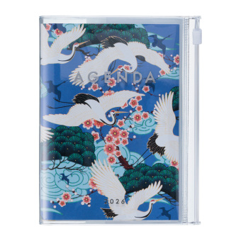 MARK'S 2025/26 Taschenkalender, A6 Japan / Birds, Blue