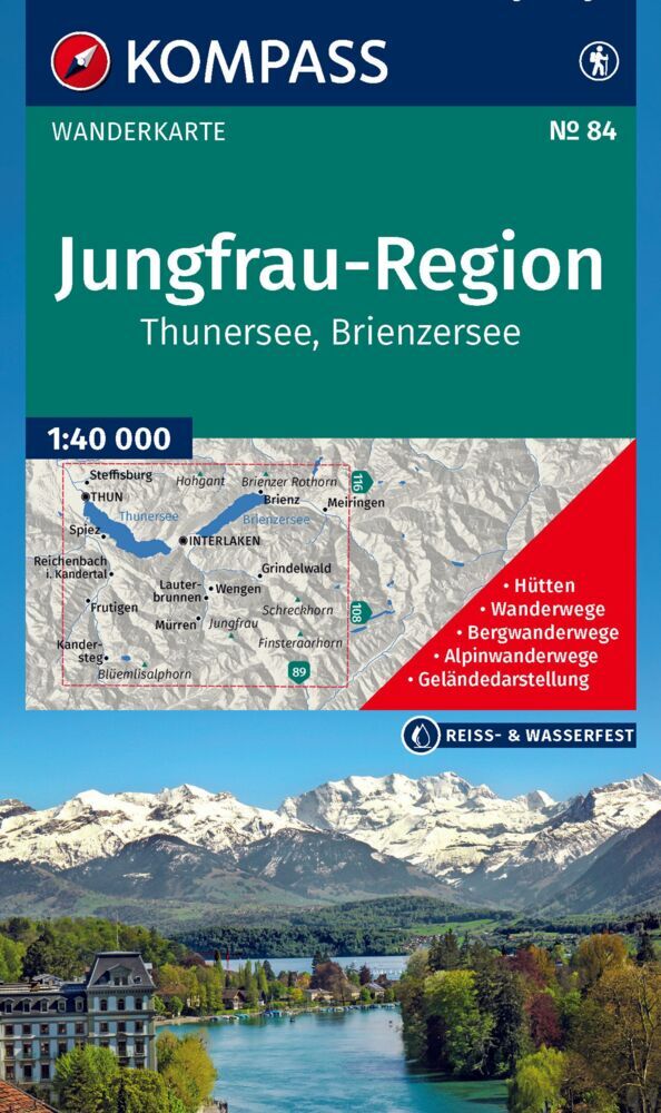 KOMPASS Wanderkarte 84 Jungfrau-Region, Thunersee, Brienzersee 1:40.000 main product photo