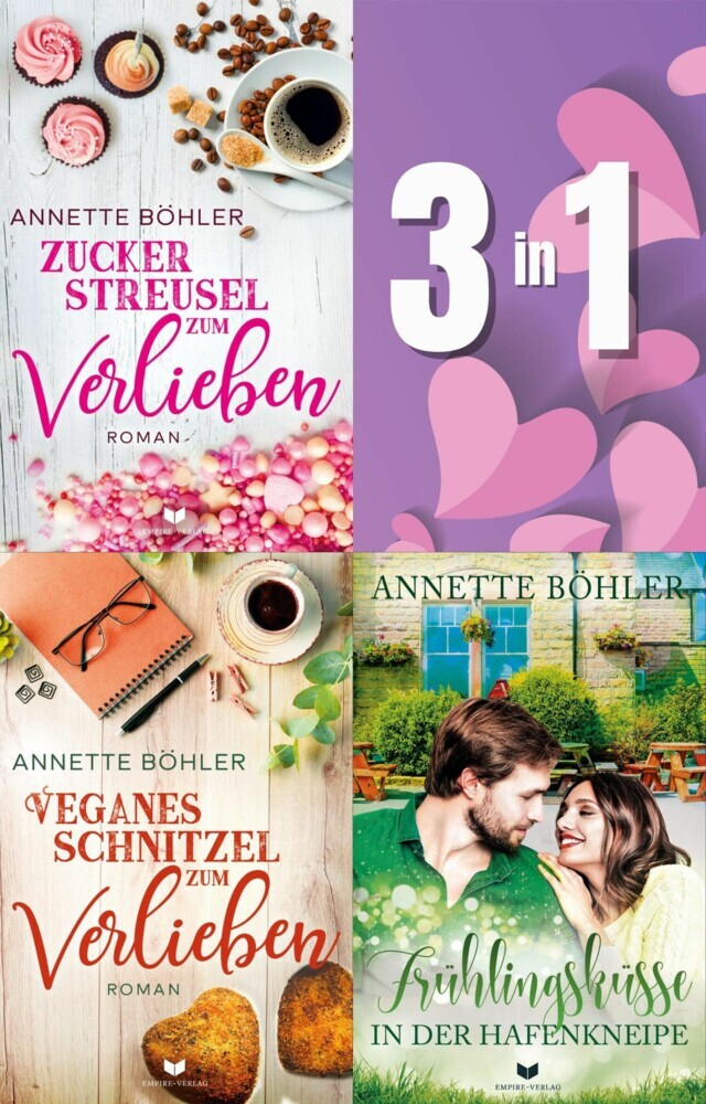 Verliebte-Küsse-Sammelband: Veganes Schnitzel zum Verlieben, Zuckerstreusel zum Verlieben, Frühlingsküsse in der Hafenkneipe main product photo
