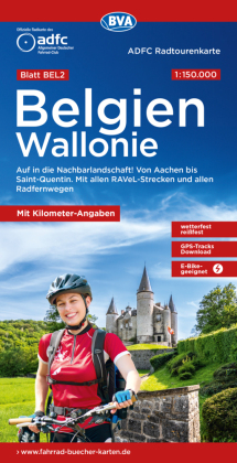 ADFC-Radtourenkarte BEL 2 Belgien Wallonie 1:150.000, reiß- und wetterfest, E-Bike geeignet, GPS-Tracks Download, mit Kilometer-Angaben