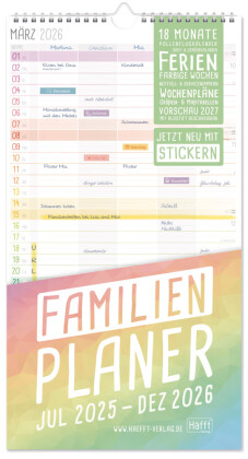 Familienplaner 25/26 Wand-Kalender 5-spaltig [Rainbow] 18 Monate