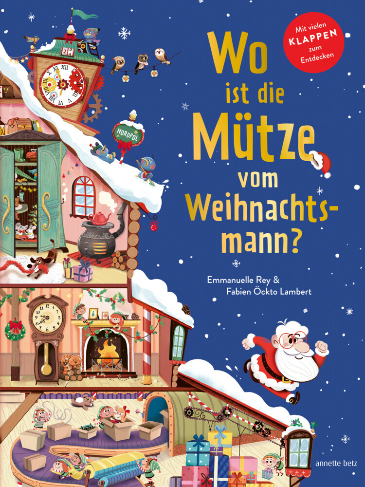 Wo ist die Mütze vom Weihnachtsmann? - Pappbilderbuch mit Klappen ab 3 Jahren. Weihnachtliches Mitmachbuch voller Überraschungen. main product photo