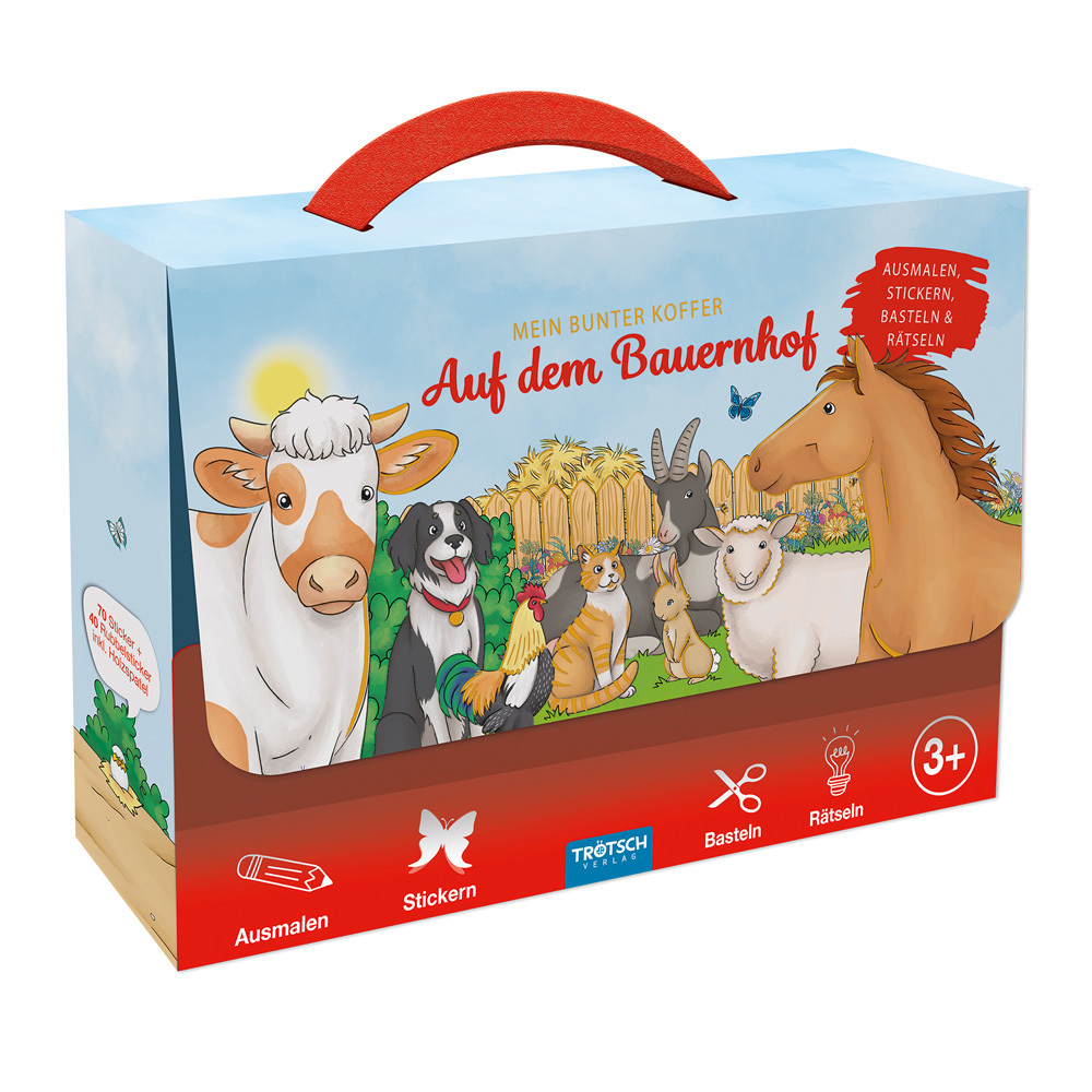 TRÖTSCH - Beschäftigungskoffer Mein bunter Koffer Auf dem Bauernhof | Koffer mit einem Spiel- und Malbuch, Stickerseiten und Minipostern | Ab 3 Jahren main product photo