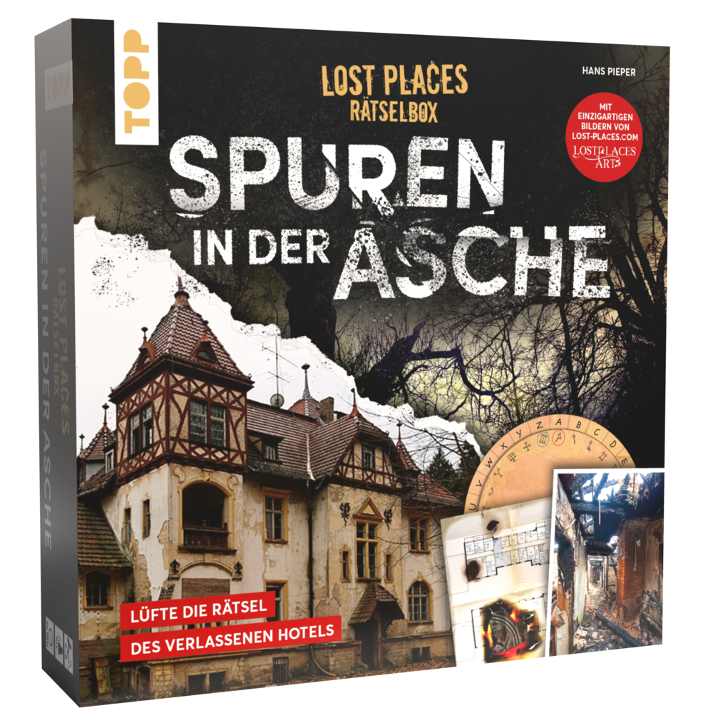 Lost Places Rätselbox - Spuren in der Asche: Ein Krimi-Rätsel für Zuhause. Lüfte die Rätsel des verlassenen Hotels main product photo