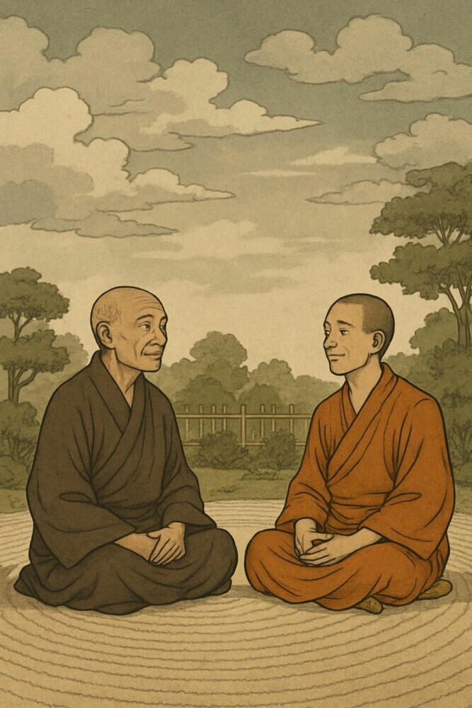 A conversation among two Buddhist main product photo