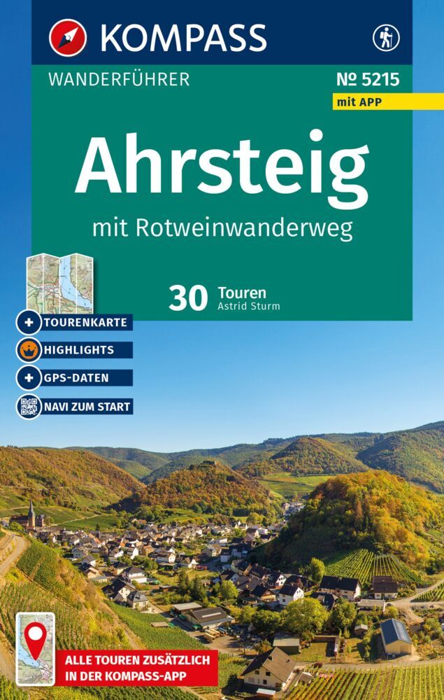 KOMPASS Wanderführer Ahrsteig mit Rotweinwanderweg, 30 Touren/Etappen mit Extra-Tourenkarte main product photo