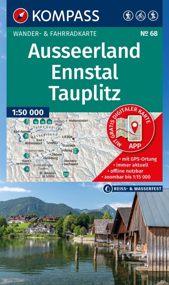 KOMPASS Wanderkarte 68 Ausseerland, Ennstal, Tauplitz 1:50.000 main product photo
