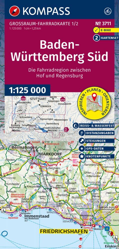 KOMPASS Großraum Fahrradkarte 3711 Baden-Württemberg Süd, Schwarzwald, Bodensee, Schwäbische Alb, Allgäu 1:125.000 main product photo