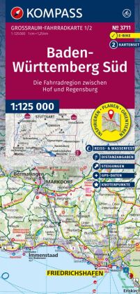 KOMPASS Großraum Fahrradkarte 3711 Baden-Württemberg Süd, Schwarzwald, Bodensee, Schwäbische Alb, Allgäu 1:125.000