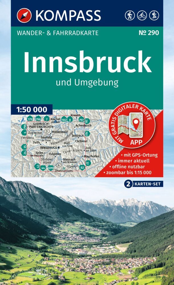 KOMPASS Wanderkarten-Set 290 Innsbruck und Umgebung (2 Karten) 1:50.000 main product photo