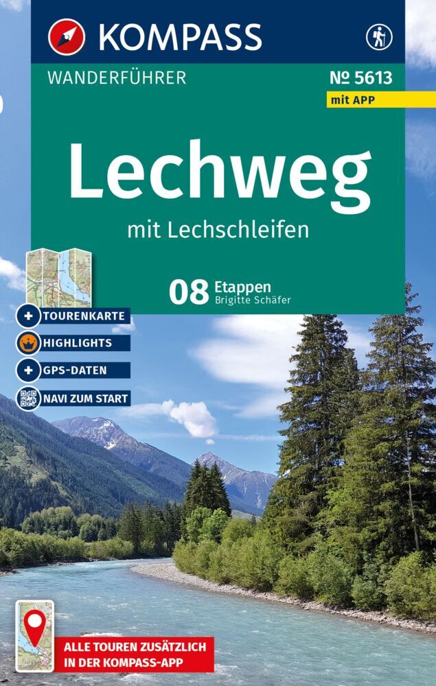 KOMPASS Wanderführer Lechweg mit Lechschleifen, 16 Touren und Etappen mit Extra-Tourenkarte main product photo