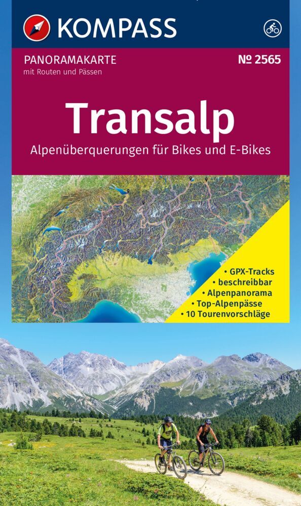 KOMPASS Radfernwegekarte Transalp Panoramakarte 1:2 Mio. main product photo