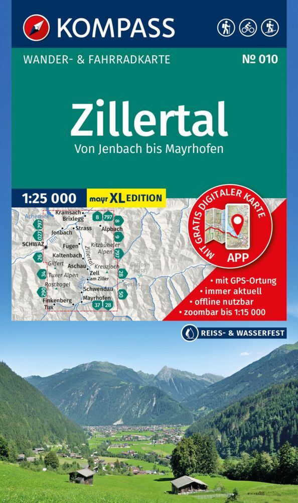 KOMPASS Wanderkarte 010 Zillertal - Von Jenbach bis Mayrhofen 1:25.000 main product photo