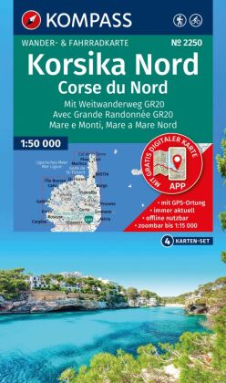 KOMPASS Wanderkarten-Set 2250 Korsika Nord, Corse du Nord, Weitwanderweg GR20 (3 Karten) 1:50.000