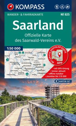 KOMPASS Wanderkarten-Set 825 Saarland, Offizielle Karte des Saarwald-Vereins e.V. (2 Karten) 1:50.000