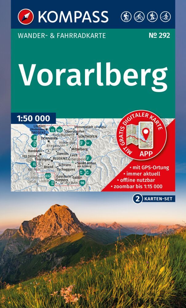 KOMPASS Wanderkarten-Set 292 Vorarlberg (2 Karten) 1:50.000 main product photo