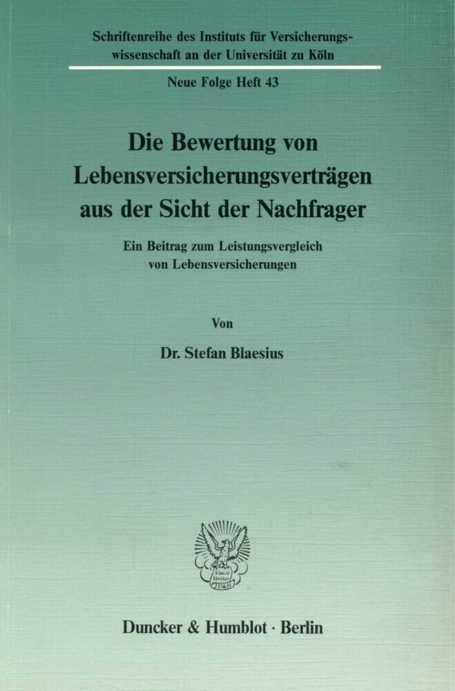 Die Bewertung von Lebensversicherungsverträgen aus der Sicht der Nachfrager. main product photo