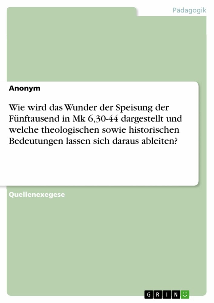 Wie wird das Wunder der Speisung der Fünftausend in Mk 6,30-44 dargestellt und welche theologischen sowie historischen Bedeutungen lassen sich daraus ableiten? main product photo
