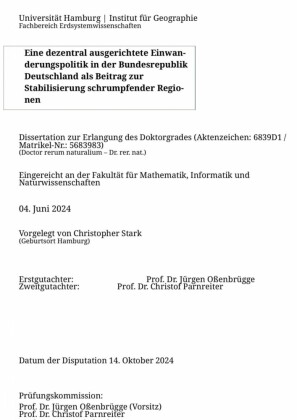 Eine dezentral ausgerichtete  Einwanderungspolitik in der  Bundesrepublik Deutschland als Beitrag zur Stabilisierung  schrumpfender Regionen