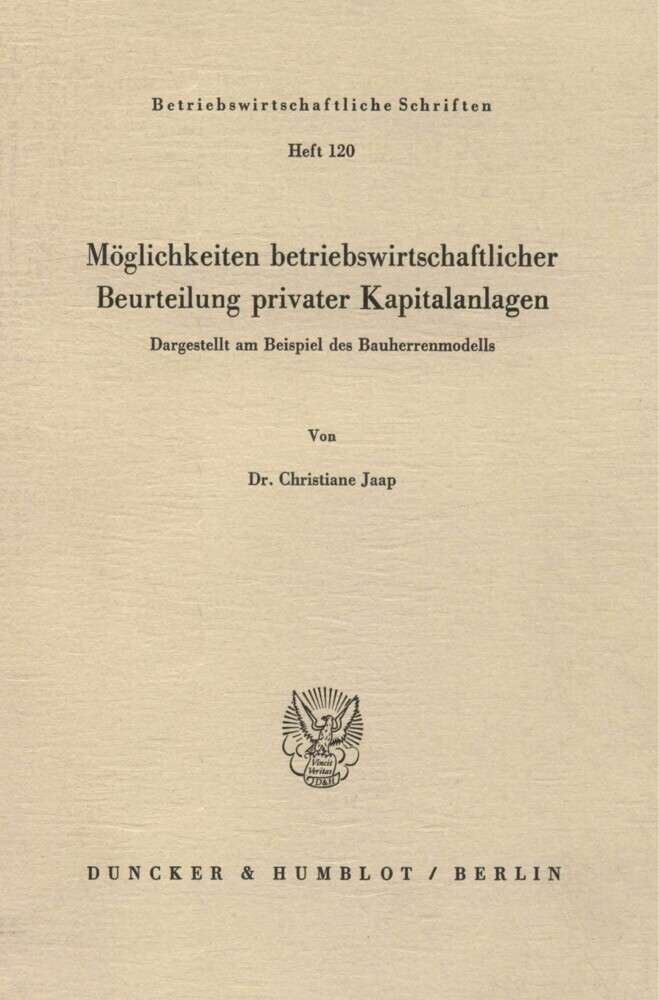 Möglichkeiten betriebswirtschaftlicher Beurteilung privater Kapitalanlagen. main product photo