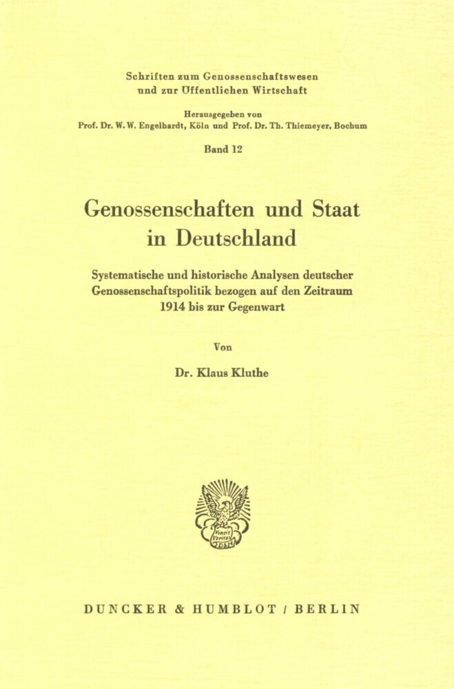 Genossenschaften und Staat in Deutschland. main product photo
