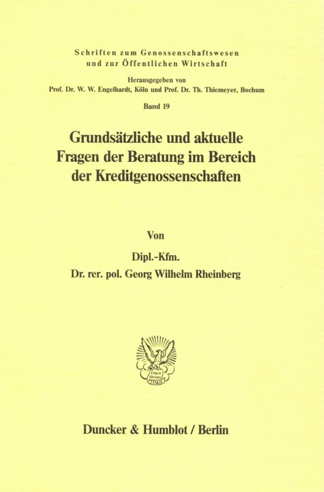 Grundsätzliche und aktuelle Fragen der Beratung im Bereich der Kreditgenossenschaften. main product photo