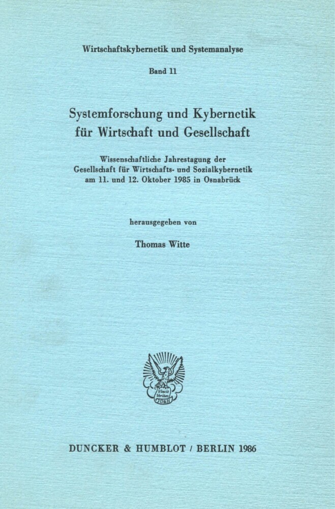 Systemforschung und Kybernetik für Wirtschaft und Gesellschaft. main product photo