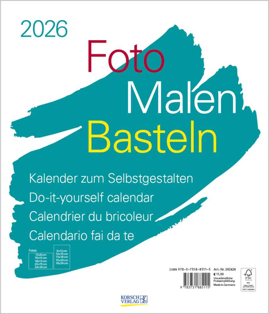 Foto-Malen-Basteln Bastelkalender weiß groß 2026 main product photo