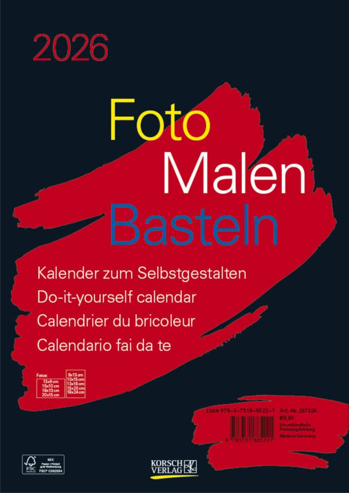 Foto-Malen-Basteln Bastelkalender A4 schwarz 2026 main product photo
